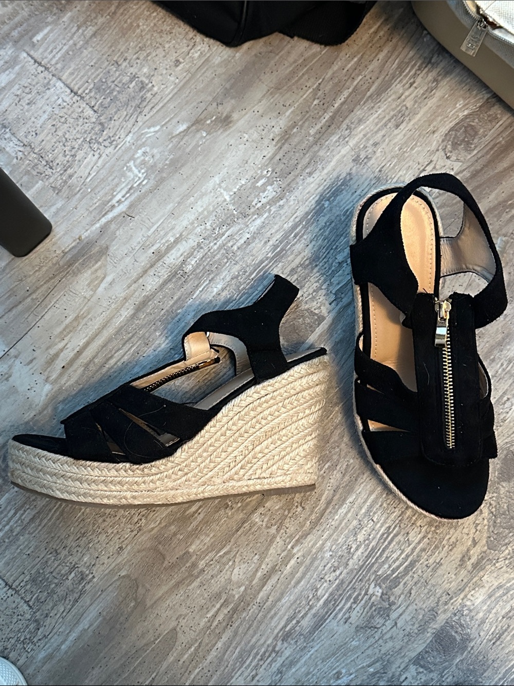 Women’s Black Suede Espadrille Wedge Sandals size 39 / 8.5